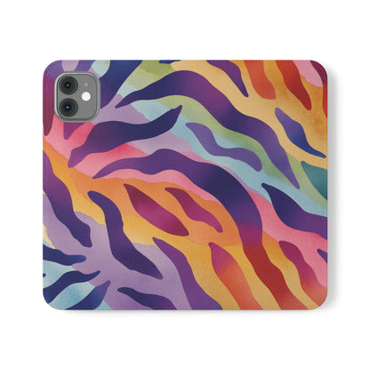 Colorful Zebra Print Phone Flip Case, Stylish Wallet Cover, Unique Mobile Accessory, Ideal Gift for Him/Her, Birthday/Anniversary Present
