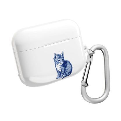 Dutch delft tile illustration of a little kitten AirPod Case Cover, Cute Pet Accessory, Trendy Tech Gift, Personalized Earbud Holder, Cat Lover Present, Feline Decor
