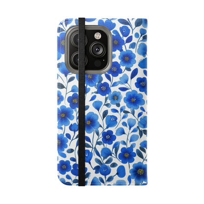 Blue Floral Pattern Flip Cases for Phones, Elegant Phone Wallet, Gift for Her, Stylish Phone Covers, Mother's Day Gift, Business Card Holder