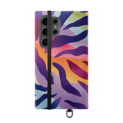 Colorful Zebra Print Phone Flip Case, Stylish Wallet Cover, Unique Mobile Accessory, Ideal Gift for Him/Her, Birthday/Anniversary Present