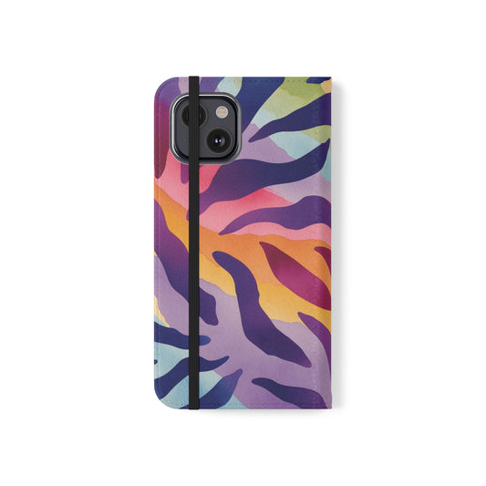 Colorful Zebra Print Phone Flip Case, Stylish Wallet Cover, Unique Mobile Accessory, Ideal Gift for Him/Her, Birthday/Anniversary Present