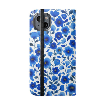Blue Floral Pattern Flip Cases for Phones, Elegant Phone Wallet, Gift for Her, Stylish Phone Covers, Mother's Day Gift, Business Card Holder