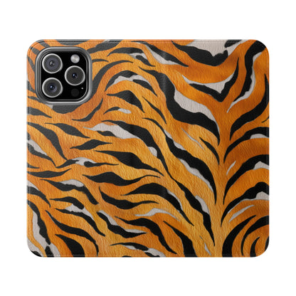 Tiger Print Flip Case, Personalized Phone Case, Stylish Wallet Case, Animal Print Cover, Gift for Wildlife Lovers