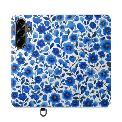 Blue Floral Pattern Flip Cases for Phones, Elegant Phone Wallet, Gift for Her, Stylish Phone Covers, Mother's Day Gift, Business Card Holder