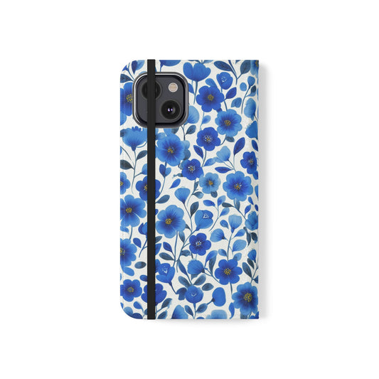 Blue Floral Pattern Flip Cases for Phones, Elegant Phone Wallet, Gift for Her, Stylish Phone Covers, Mother's Day Gift, Business Card Holder