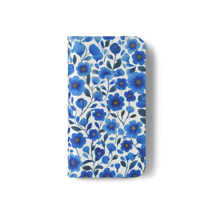 Blue Floral Pattern Flip Cases for Phones, Elegant Phone Wallet, Gift for Her, Stylish Phone Covers, Mother's Day Gift, Business Card Holder