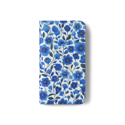 Blue Floral Pattern Flip Cases for Phones, Elegant Phone Wallet, Gift for Her, Stylish Phone Covers, Mother's Day Gift, Business Card Holder