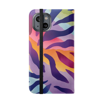 Colorful Zebra Print Phone Flip Case, Stylish Wallet Cover, Unique Mobile Accessory, Ideal Gift for Him/Her, Birthday/Anniversary Present