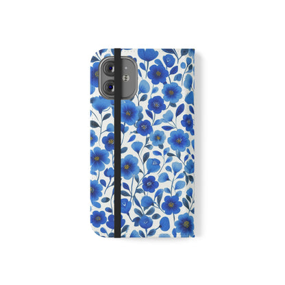 Blue Floral Pattern Flip Cases for Phones, Elegant Phone Wallet, Gift for Her, Stylish Phone Covers, Mother's Day Gift, Business Card Holder