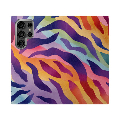 Colorful Zebra Print Phone Flip Case, Stylish Wallet Cover, Unique Mobile Accessory, Ideal Gift for Him/Her, Birthday/Anniversary Present