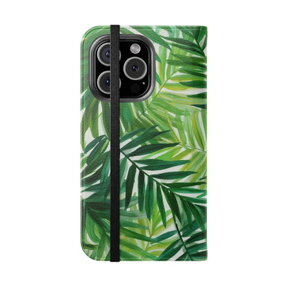 Tropical Leaf Flip Case for Phones, Eco-Friendly Phone Cover, Stylish Wallet Case, Perfect Gift for Nature Lovers, Spring/Summer Accessory
