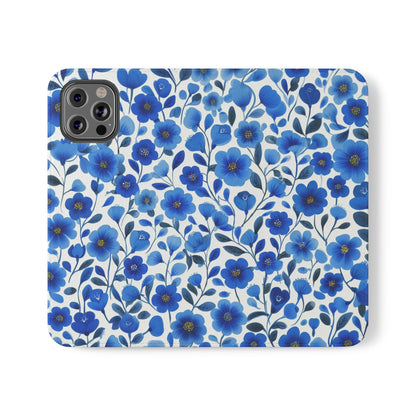 Blue Floral Pattern Flip Cases for Phones, Elegant Phone Wallet, Gift for Her, Stylish Phone Covers, Mother's Day Gift, Business Card Holder