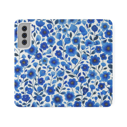 Blue Floral Pattern Flip Cases for Phones, Elegant Phone Wallet, Gift for Her, Stylish Phone Covers, Mother's Day Gift, Business Card Holder