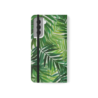 Tropical Leaf Flip Case for Phones, Eco-Friendly Phone Cover, Stylish Wallet Case, Perfect Gift for Nature Lovers, Spring/Summer Accessory