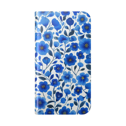 Blue Floral Pattern Flip Cases for Phones, Elegant Phone Wallet, Gift for Her, Stylish Phone Covers, Mother's Day Gift, Business Card Holder