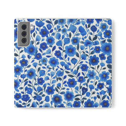 Blue Floral Pattern Flip Cases for Phones, Elegant Phone Wallet, Gift for Her, Stylish Phone Covers, Mother's Day Gift, Business Card Holder