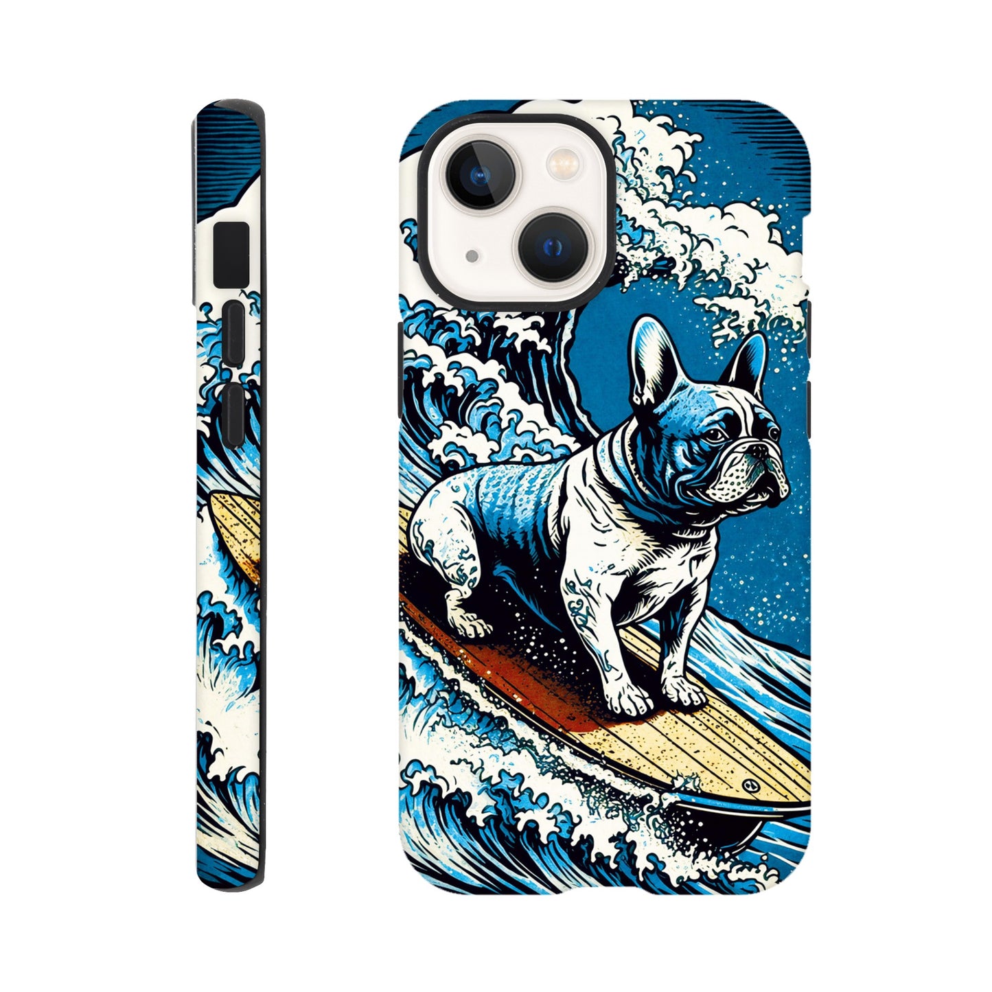 French bulldog surfing on the great wave - Phone Case Sturdy