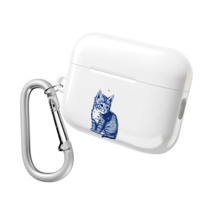 Dutch delft tile illustration of a little kitten AirPod Case Cover, Cute Pet Accessory, Trendy Tech Gift, Personalized Earbud Holder, Cat Lover Present, Feline Decor