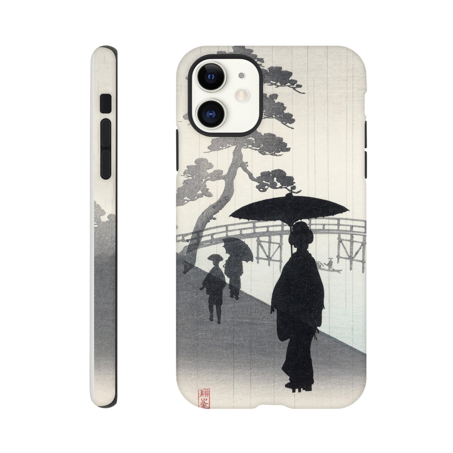 Geisha with umbrella silhouette woodblock - Phone Case Sturdy