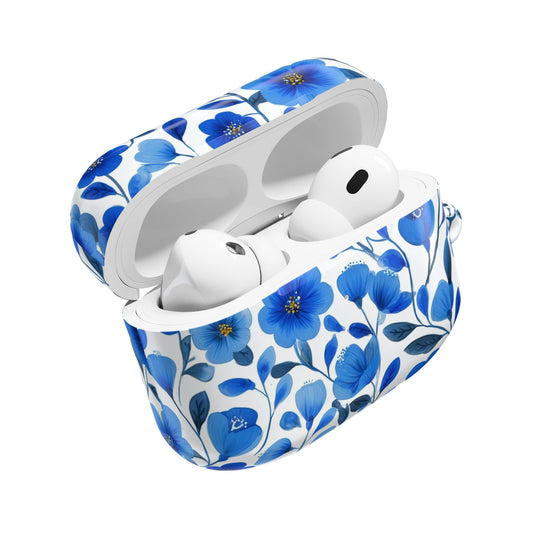Blue Floral Pattern AirPod Case - Blue Flower Pattern, Wireless Earbud Cover, Vintage Style Accessories, Gift for Music Lovers, Spring Decor