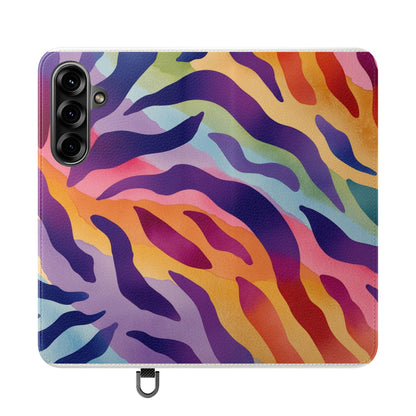 Colorful Zebra Print Phone Flip Case, Stylish Wallet Cover, Unique Mobile Accessory, Ideal Gift for Him/Her, Birthday/Anniversary Present