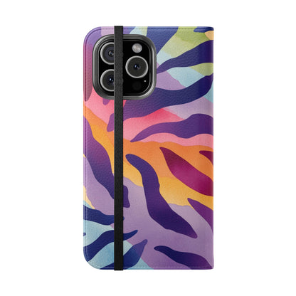 Colorful Zebra Print Phone Flip Case, Stylish Wallet Cover, Unique Mobile Accessory, Ideal Gift for Him/Her, Birthday/Anniversary Present