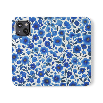 Blue Floral Pattern Flip Cases for Phones, Elegant Phone Wallet, Gift for Her, Stylish Phone Covers, Mother's Day Gift, Business Card Holder
