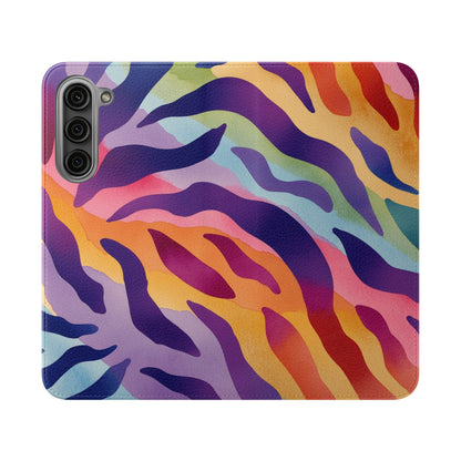 Colorful Zebra Print Phone Flip Case, Stylish Wallet Cover, Unique Mobile Accessory, Ideal Gift for Him/Her, Birthday/Anniversary Present