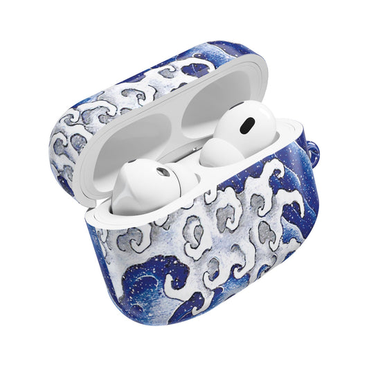 Stylish AirPod Cases with Masculine Wave by Hokusai Design, Trendy Tech Accessories for Gift, Personal Use, Holidays, Beach Lovers, Music Enthusiasts