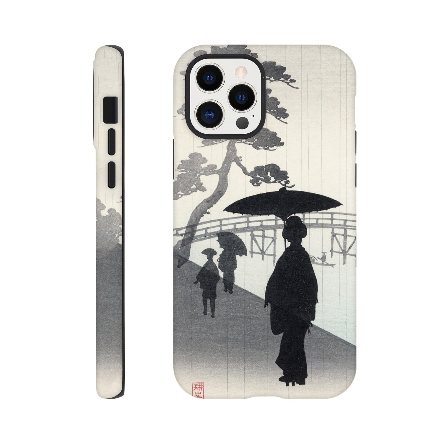 Geisha with umbrella silhouette woodblock - Phone Case Sturdy