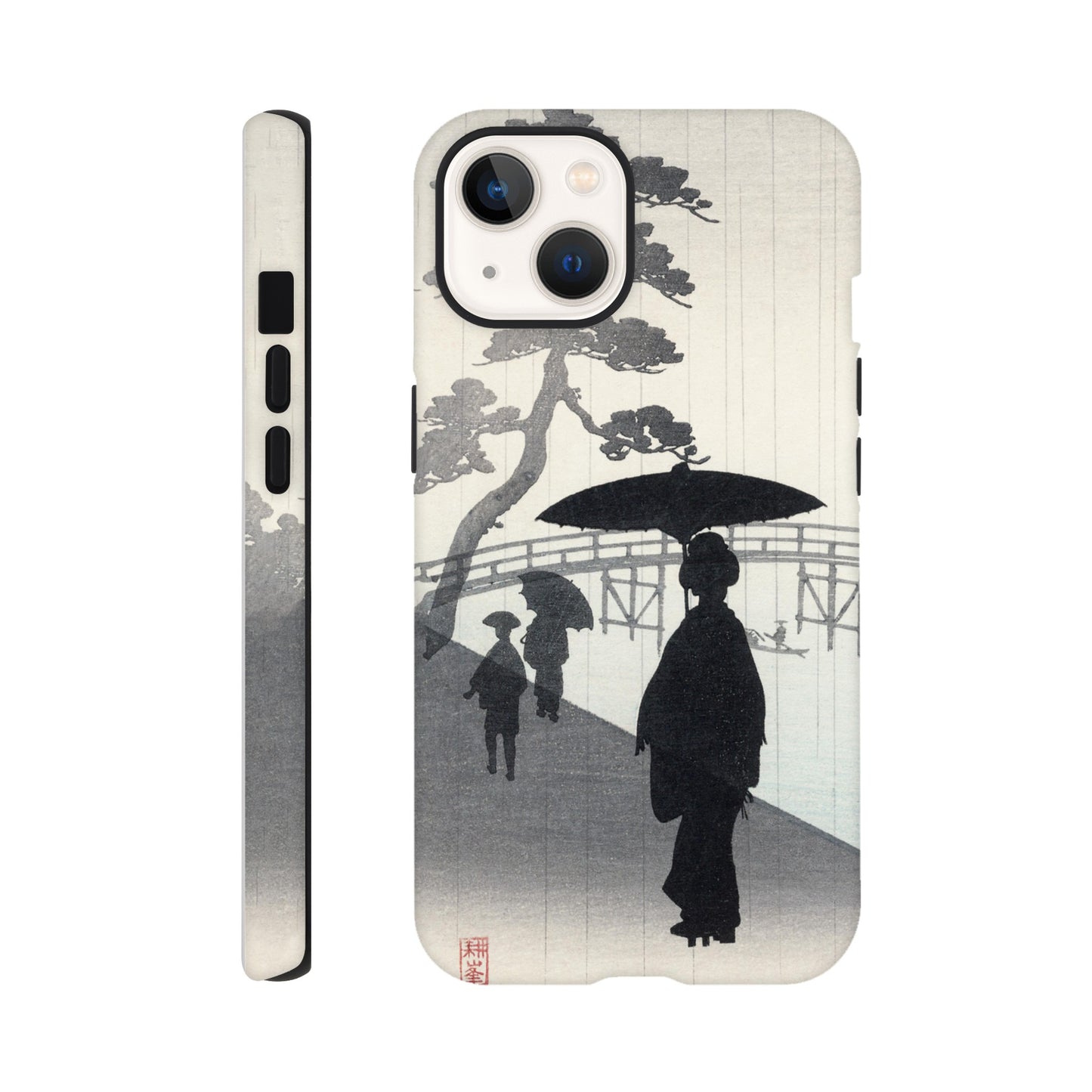 Geisha with umbrella silhouette woodblock - Phone Case Sturdy