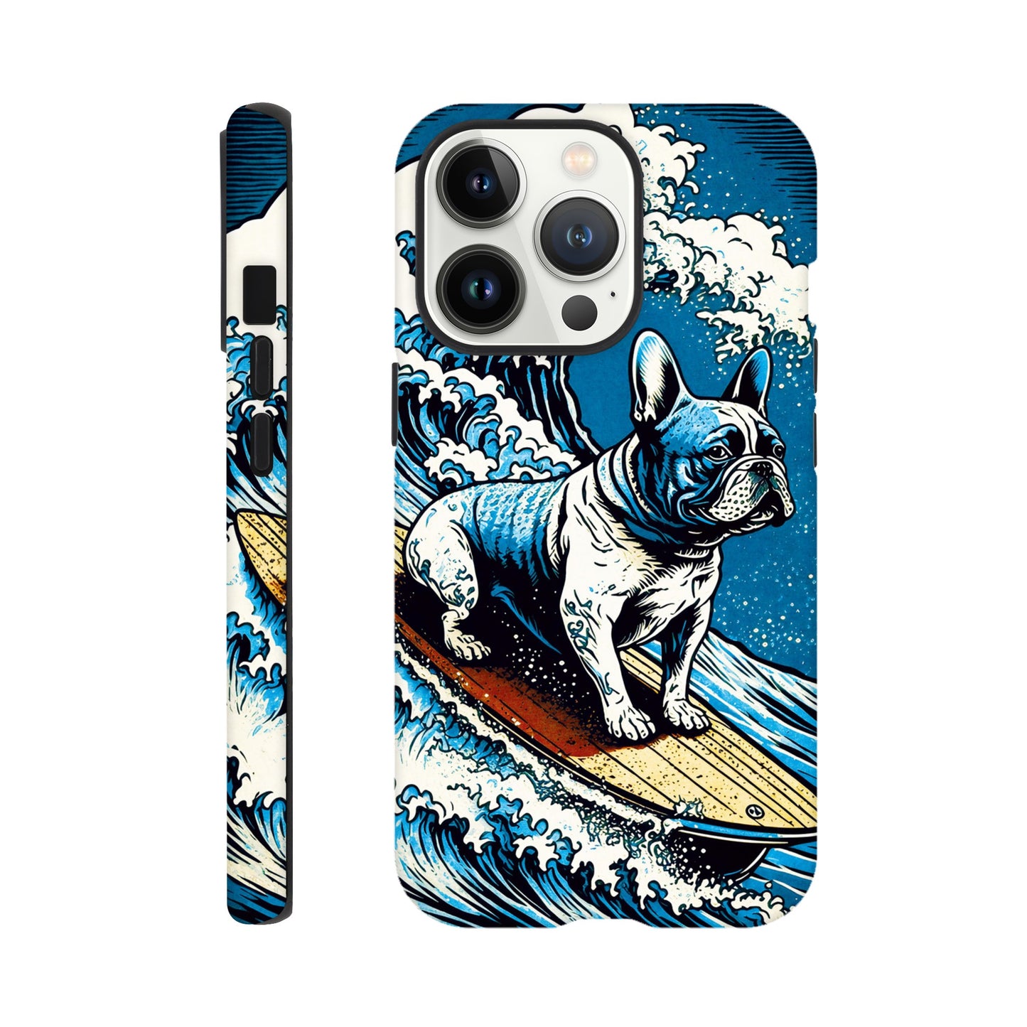 French bulldog surfing on the great wave - Phone Case Sturdy