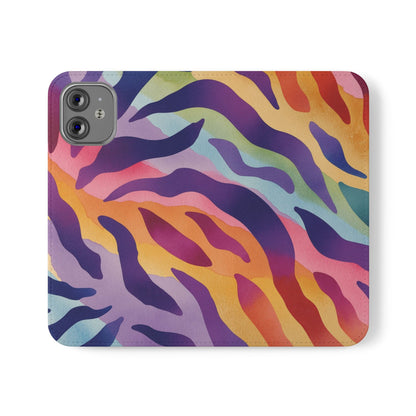 Colorful Zebra Print Phone Flip Case, Stylish Wallet Cover, Unique Mobile Accessory, Ideal Gift for Him/Her, Birthday/Anniversary Present