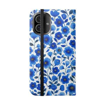 Blue Floral Pattern Flip Cases for Phones, Elegant Phone Wallet, Gift for Her, Stylish Phone Covers, Mother's Day Gift, Business Card Holder