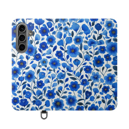 Blue Floral Pattern Flip Cases for Phones, Elegant Phone Wallet, Gift for Her, Stylish Phone Covers, Mother's Day Gift, Business Card Holder