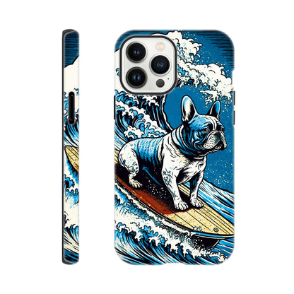 French bulldog surfing on the great wave - Phone Case Sturdy
