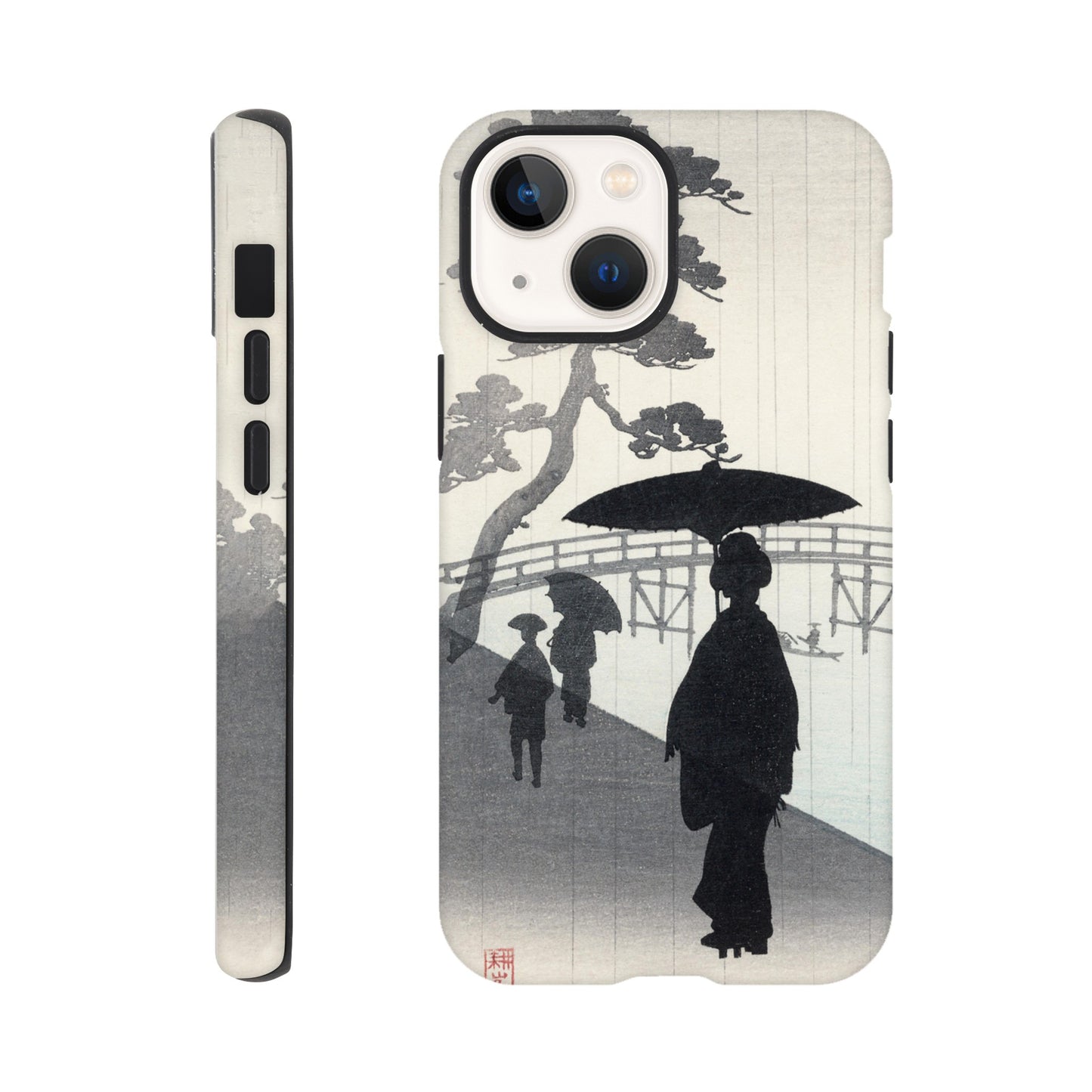 Geisha with umbrella silhouette woodblock - Phone Case Sturdy