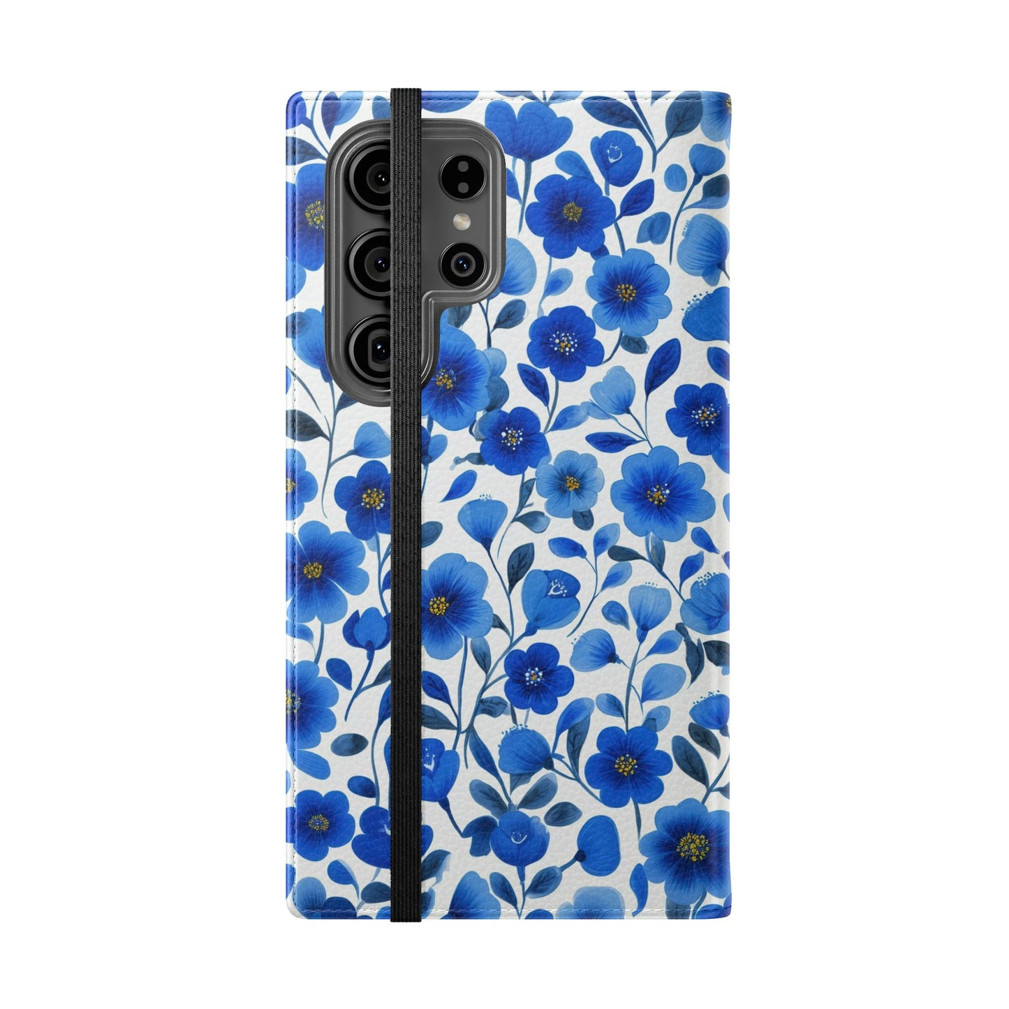 Blue Floral Pattern Flip Cases for Phones, Elegant Phone Wallet, Gift for Her, Stylish Phone Covers, Mother's Day Gift, Business Card Holder