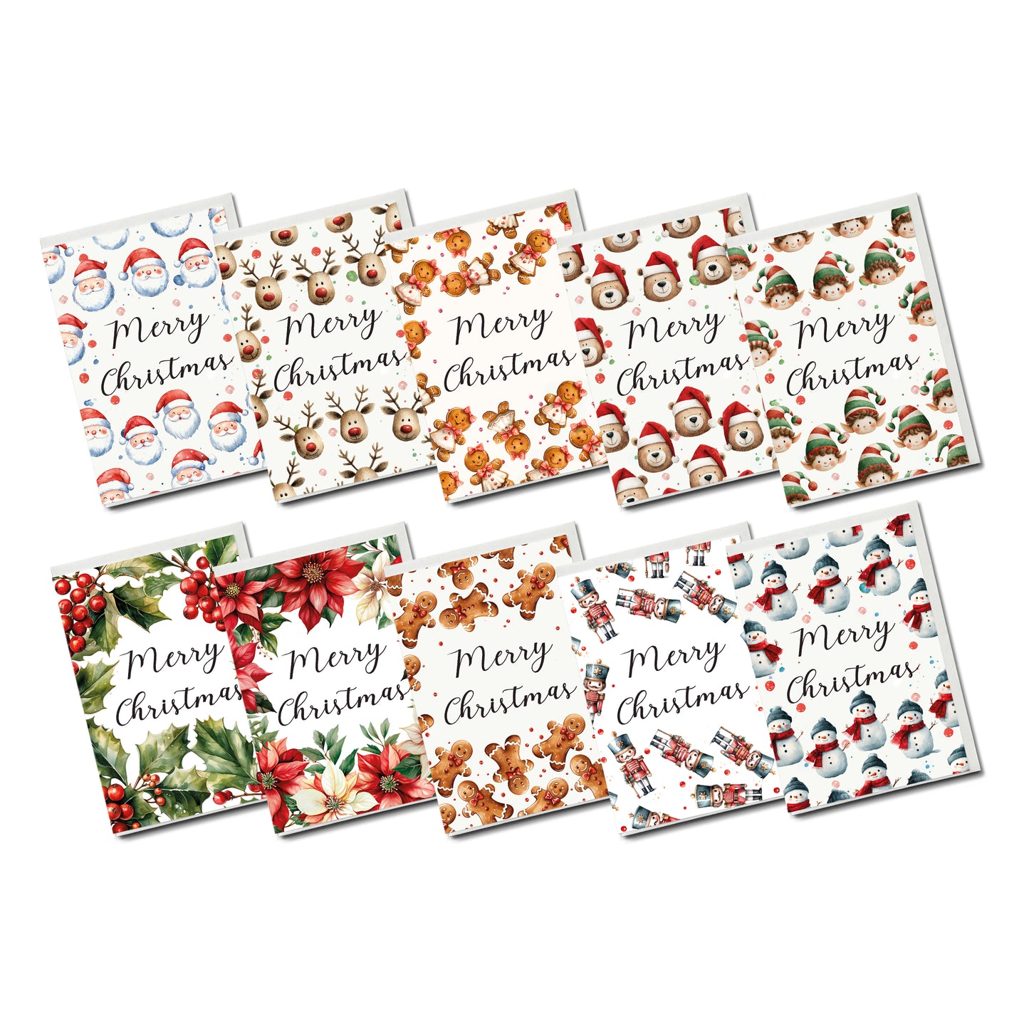 Bundel of 10 Christmas pattern greeting cards