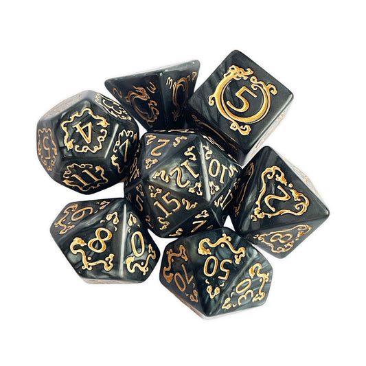 Pearl Black D&D Dice | Glossy Black RPG Dice Set