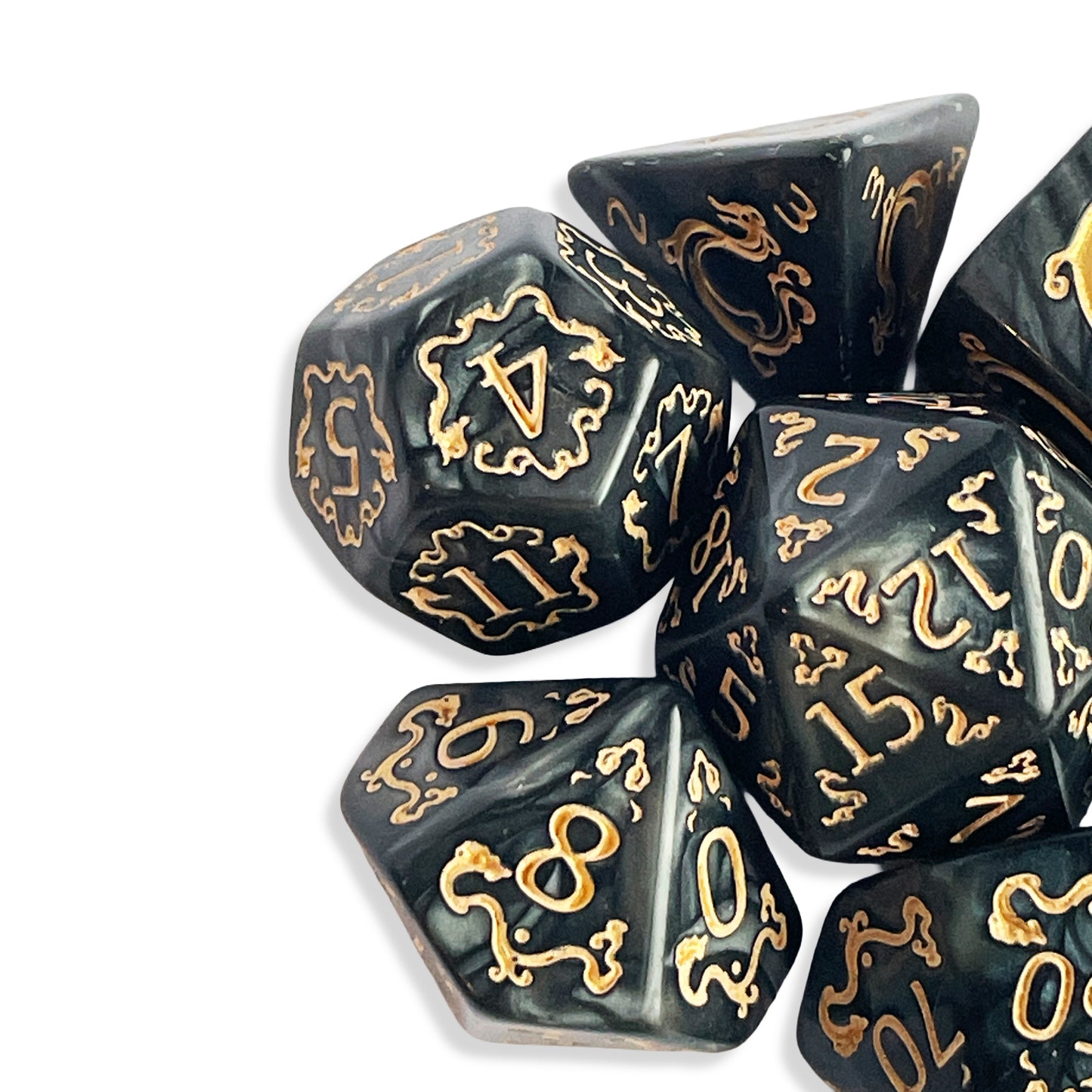 Pearl Black D&D Dice | Glossy Black RPG Dice Set