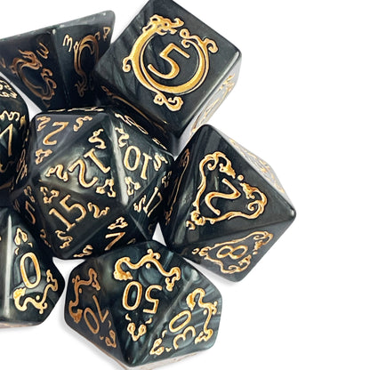 Pearl Black D&D Dice | Glossy Black RPG Dice Set