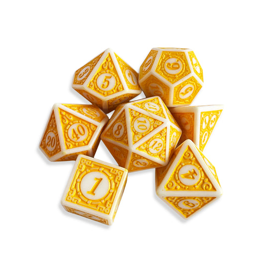 White & Yellow D&D Dice Set | Polyhedral RPG Dice for Dungeons & Dragons