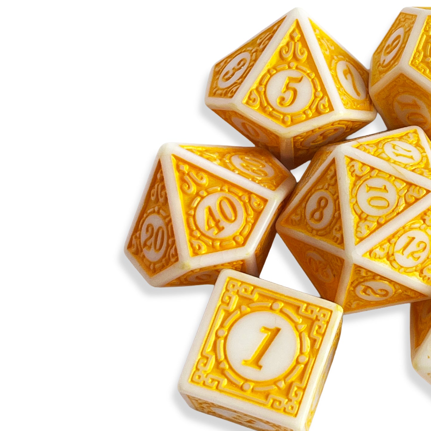 White & Yellow D&D Dice Set | Polyhedral RPG Dice for Dungeons & Dragons