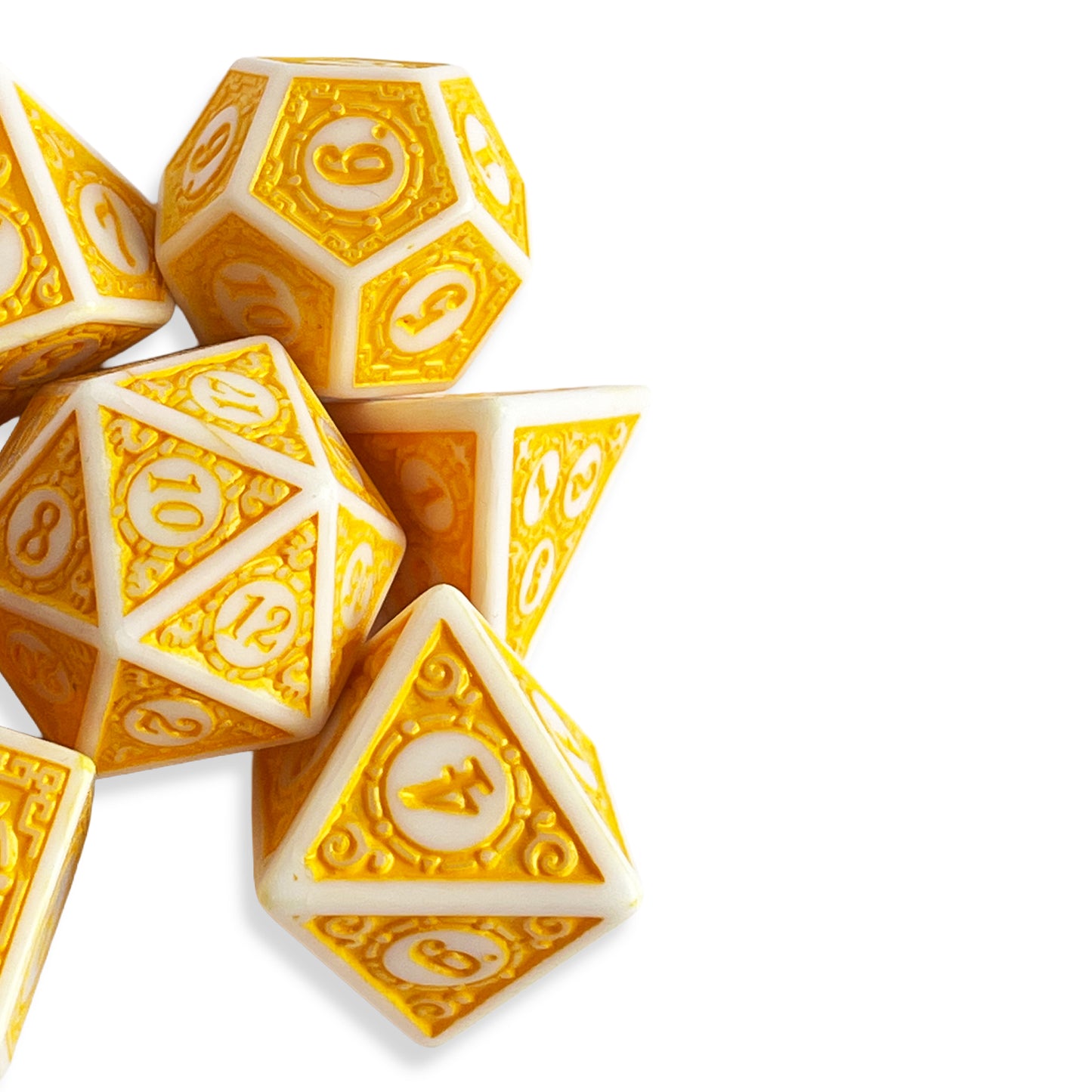 White & Yellow D&D Dice Set | Polyhedral RPG Dice for Dungeons & Dragons