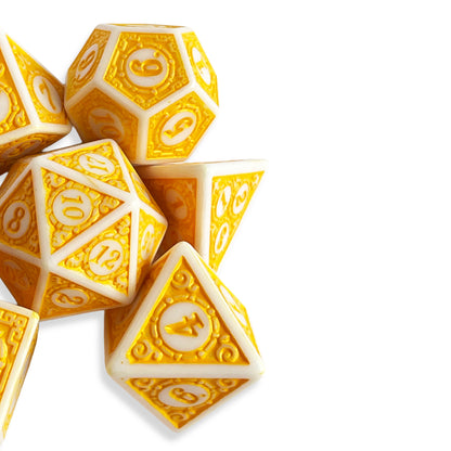 White & Yellow D&D Dice Set | Polyhedral RPG Dice for Dungeons & Dragons