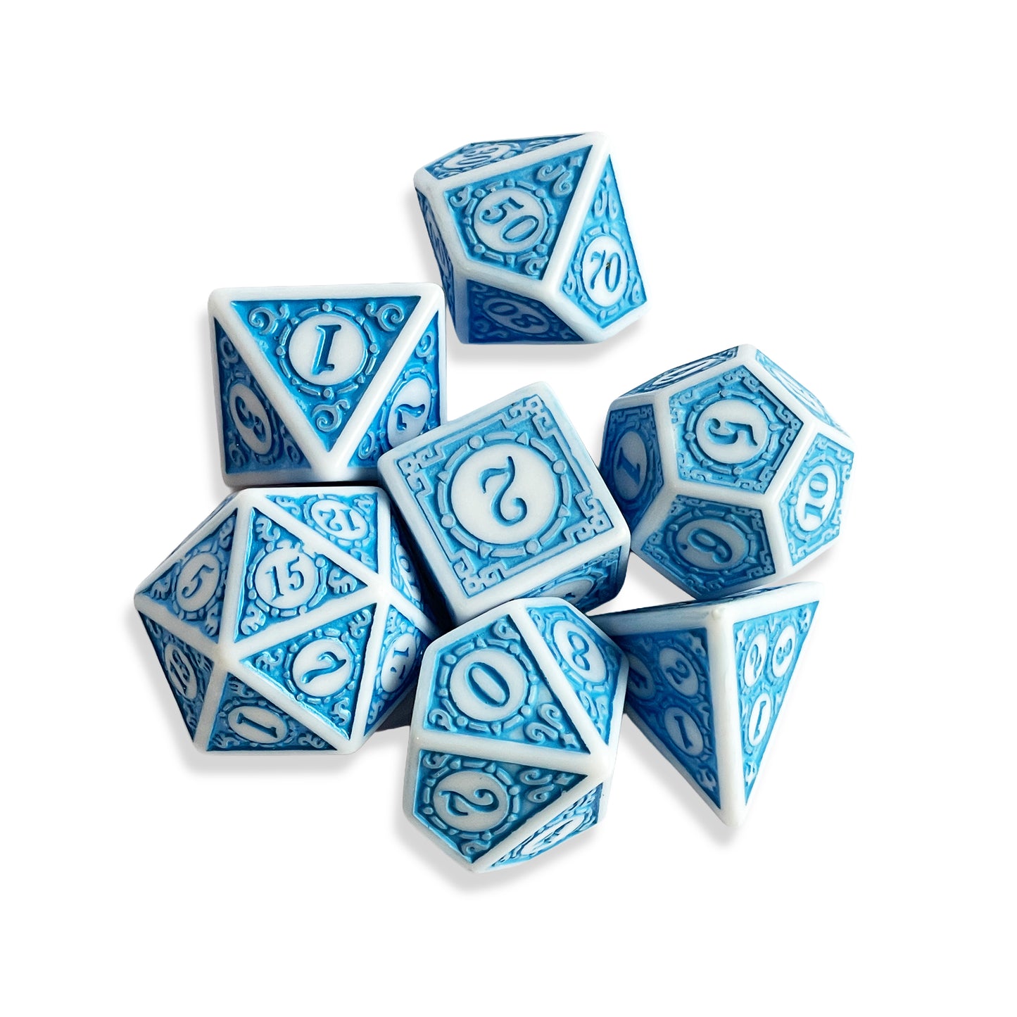 White & Blue D&D Dice Set | Polyhedral RPG Dice for D&D