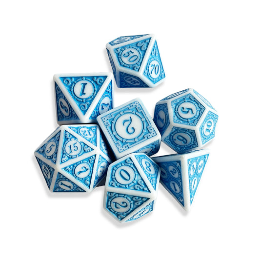 White & Blue D&D Dice Set | Polyhedral RPG Dice for D&D