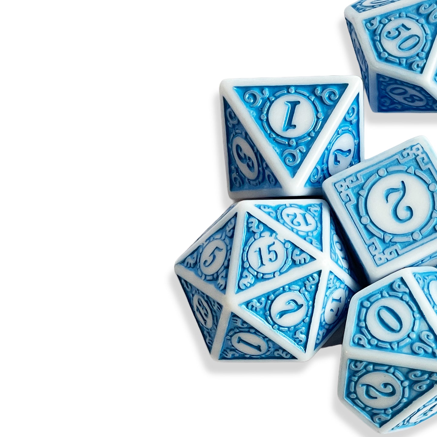 White & Blue D&D Dice Set | Polyhedral RPG Dice for D&D