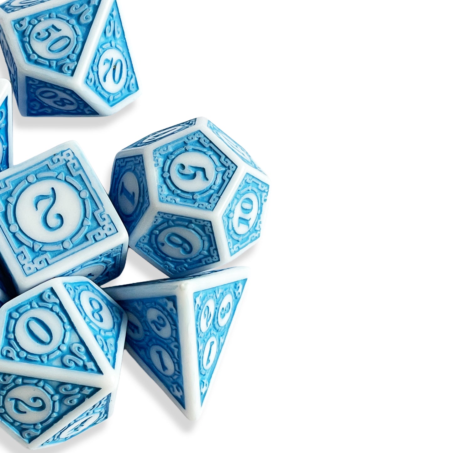 White & Blue D&D Dice Set | Polyhedral RPG Dice for D&D